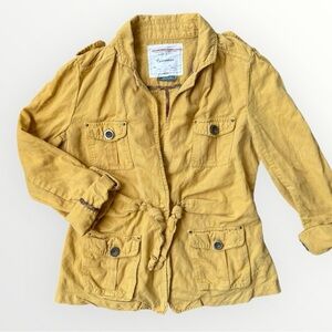 Cartonnier Jacket Womens 8 Yellow Nepal Utility Front Belt Pockets Cotton Linen
